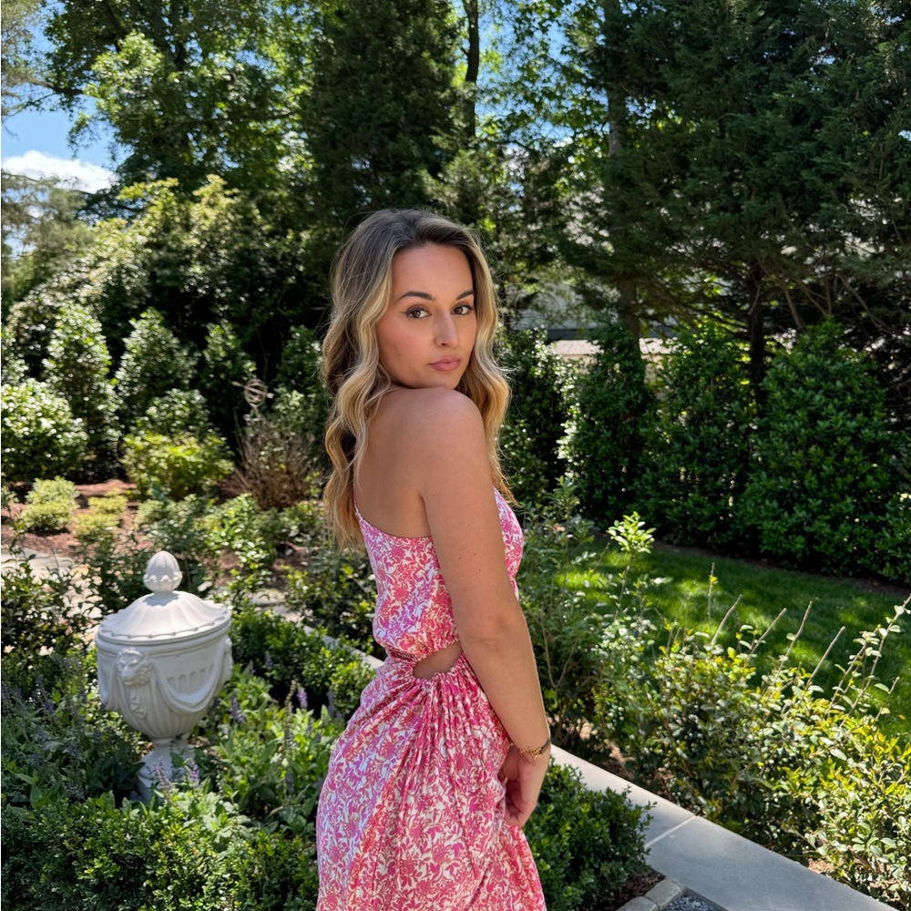 Mink Pink Alina Pink Floral One Shoulder Dress